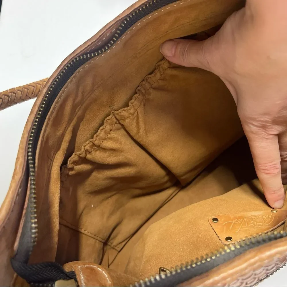 Patricia Nash Woven Leather Castelli Square Hobo in Sand